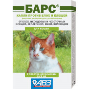 АВЗ Барс Капли для кошек от блох и клещей 3 пипетки по 1 мл / уп 10/100 шт
