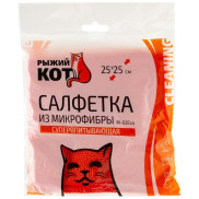 Салфетка из микрофибры 25*25см,220гр/м2,СУПЕРВПИТЫВАЮЩАЯ,красный,M-02Eco,310293/Рыжий Кот