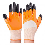 Перчатки с двойным нитриловым полуобливом, размер 10, оранжево-черные(12шт/уп)
