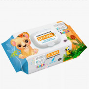 FRESHLAND 120 шт Салфетки влажные детские, без запаха, с клапаном, Джунгли