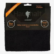 Салфетки из микрофибры 30*30см,250гр/м2,(3шт/уп),Black черные,106796/ Leonord