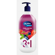 АУРА ГЕЛЬ -смузи для душа 3 в 1 Малина  , Черника , Земляника 1000мл 1*6  14489