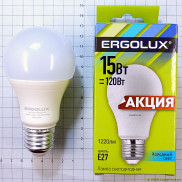 Ergolux ПРОМО ЛОН A60 E27 15W(1220lm 270°) 4000K 4K матовая 112x60 пластик/алюм. LED-A60-15W-E27-4K
